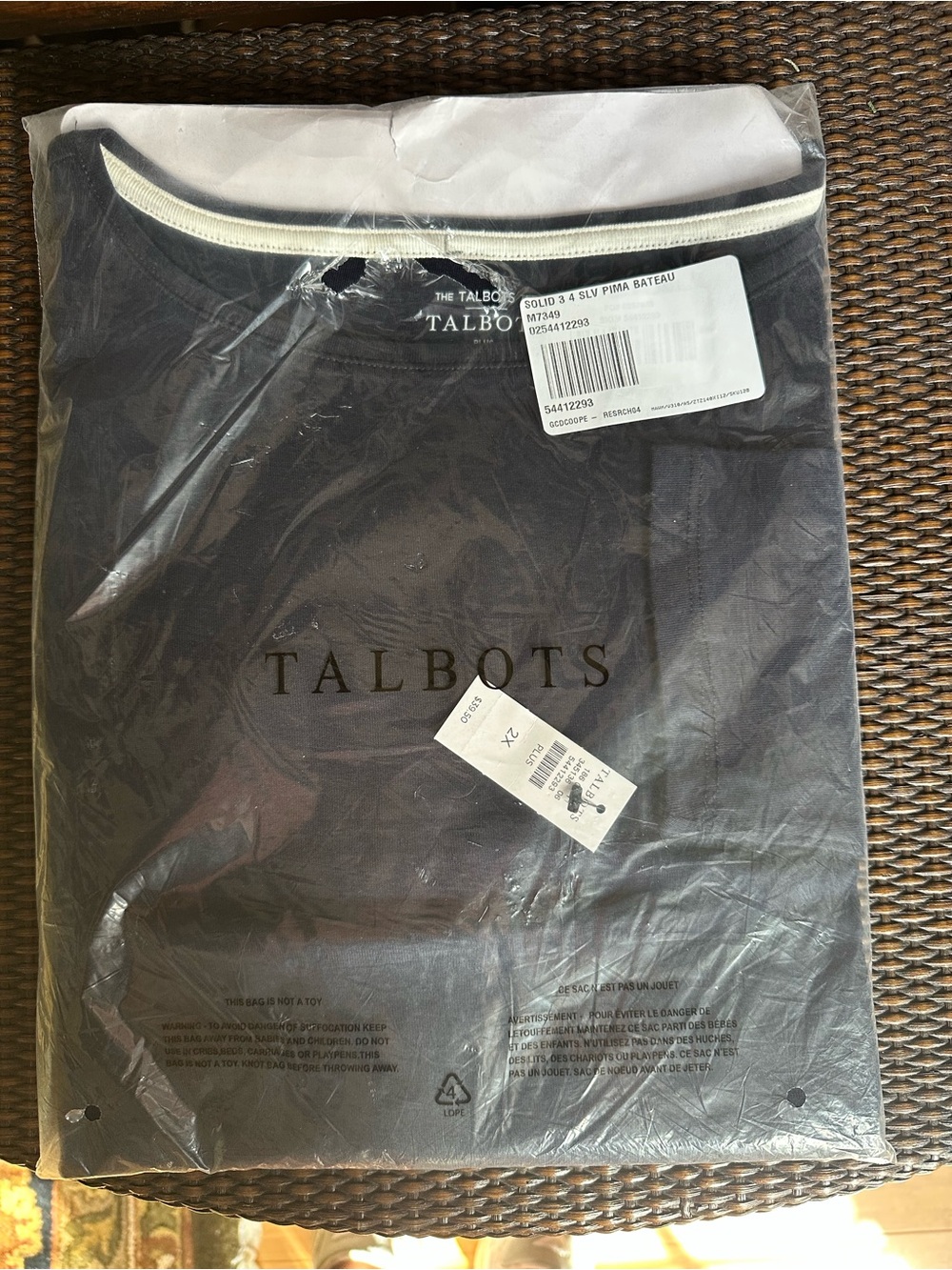 Talbots Navy Long Sleeve Tee with White Trim